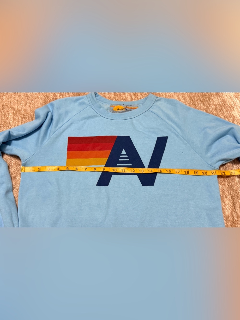 Aviator Nation Sky Blue Crewneck with Navy Logo & Sunset Stripes - Picture 5 of 9